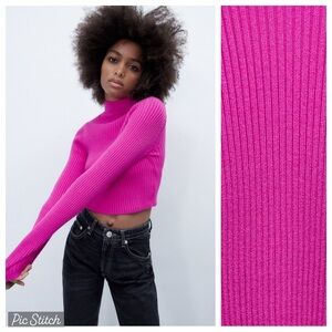 NWOT. Zara Pink Cropped Mock Neck Sweater. Size M.